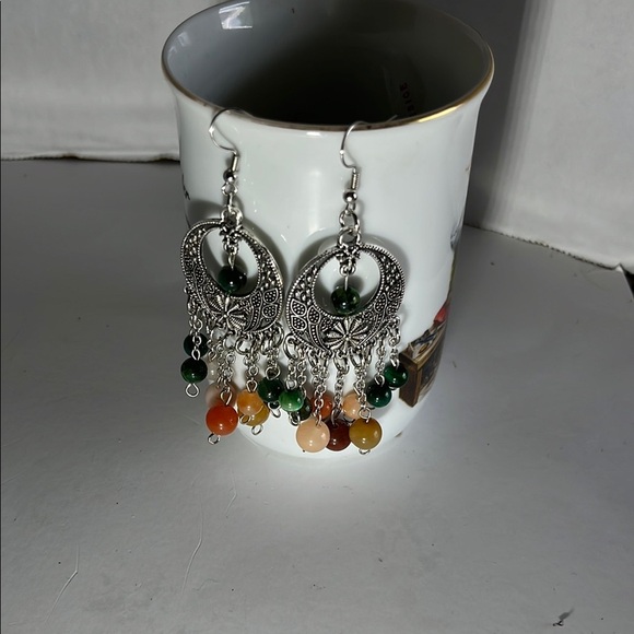 Bohemian Silver and Multicolor Beaded Earrings - Picture 3 of 4